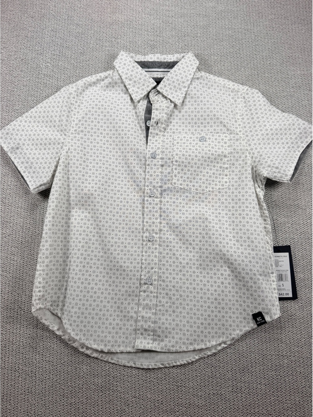 Kenneth Cole Boys Shirt Size 5 White Cotton Short Sleeve Button Down NWT